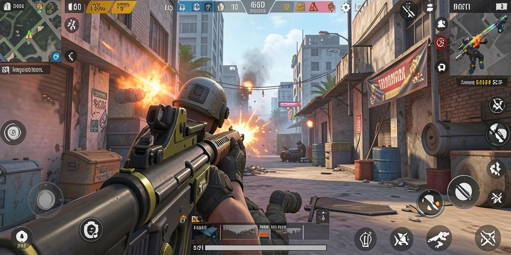Screenshot gameplay 66D dengan aksi tembak-menembak yang intens.