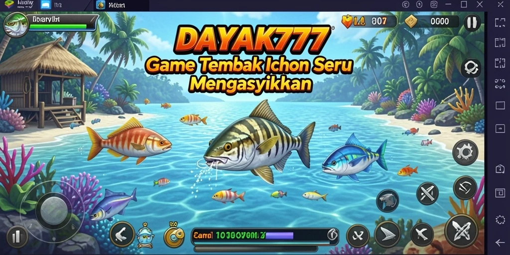 Tampilan gameplay DAYAK777 dengan aksi tembak ikan yang seru.