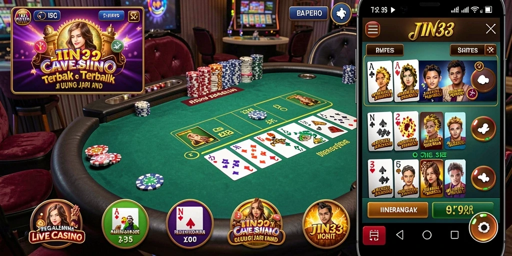Screenshot JIN33 menunjukkan dealer profesional dan gameplay Live Casino yang menarik.