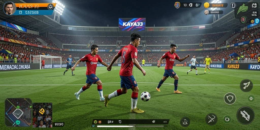 Tampilan gameplay KAYA33 dalam pertandingan sepak bola yang mendebarkan.