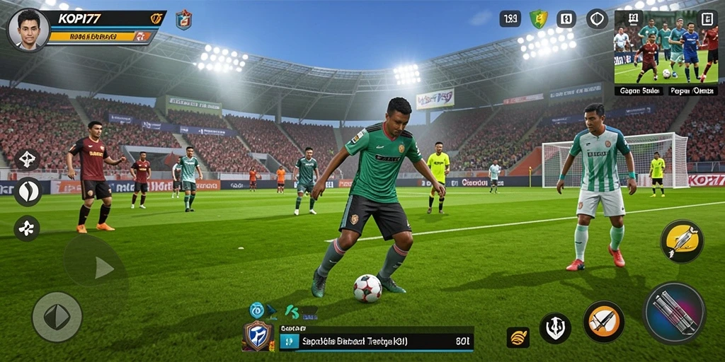 Gameplay seru dalam KOPI77 menampilkan aksi sepak bola yang realistis.