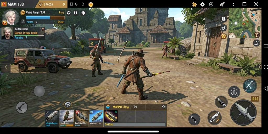 Screenshot MAMI188 menampilkan aksi pertempuran strategi yang intens.
