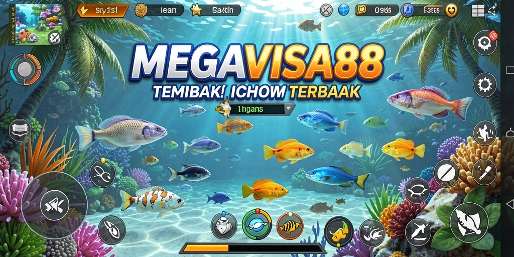 Tampilan gameplay seru dalam MEGAVISA88 dengan aksi menembak ikan.