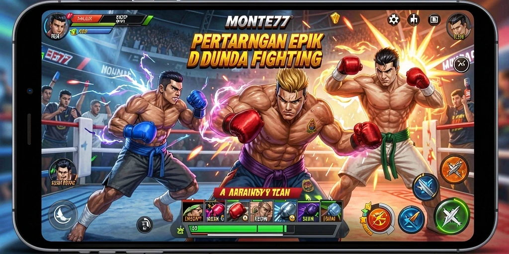 Tampilan aksi penuh di arena pertarungan MONTE77.
