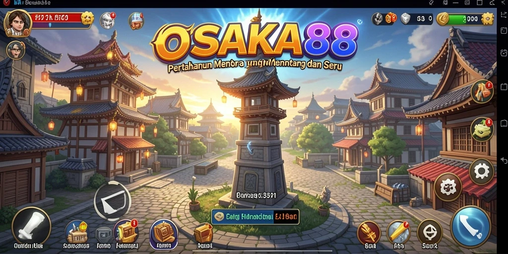 Screenshot gameplay OSAKA88 menampilkan pertahanan menara yang epik dan strategi seru.