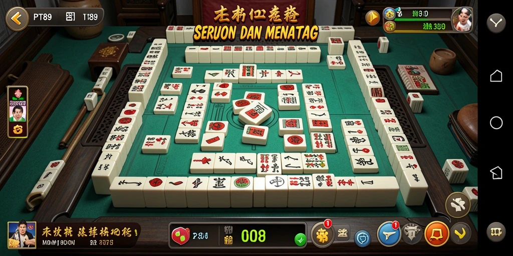 Screenshot gameplay PT89 menampilkan suasana permainan Mahjong yang menarik.