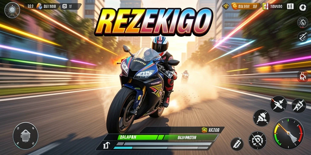 Gameplay seru dan mendebarkan di REZEKIGO, balapan motor tanpa henti.