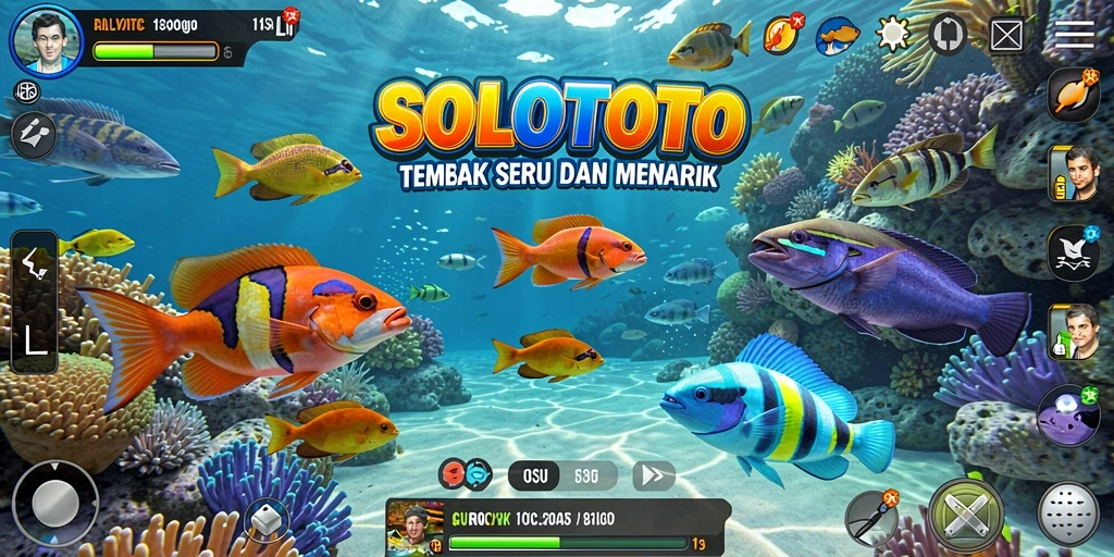 Tampilan gameplay menarik dari SOLOTOTO dengan aksi menembak ikan.