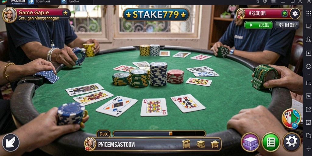 Tampilan gameplay STAKE779 yang menarik dan seru dalam permainan Gaple.