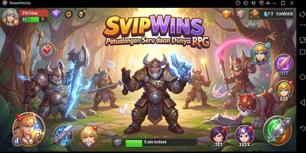 Screenshot gameplay SVIPWINS menunjukkan pertarungan epik dan eksplorasi dunia.